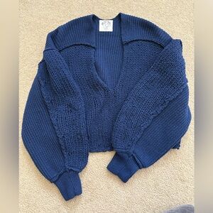 Navy Blue Deep V Neck Free People Sweater
